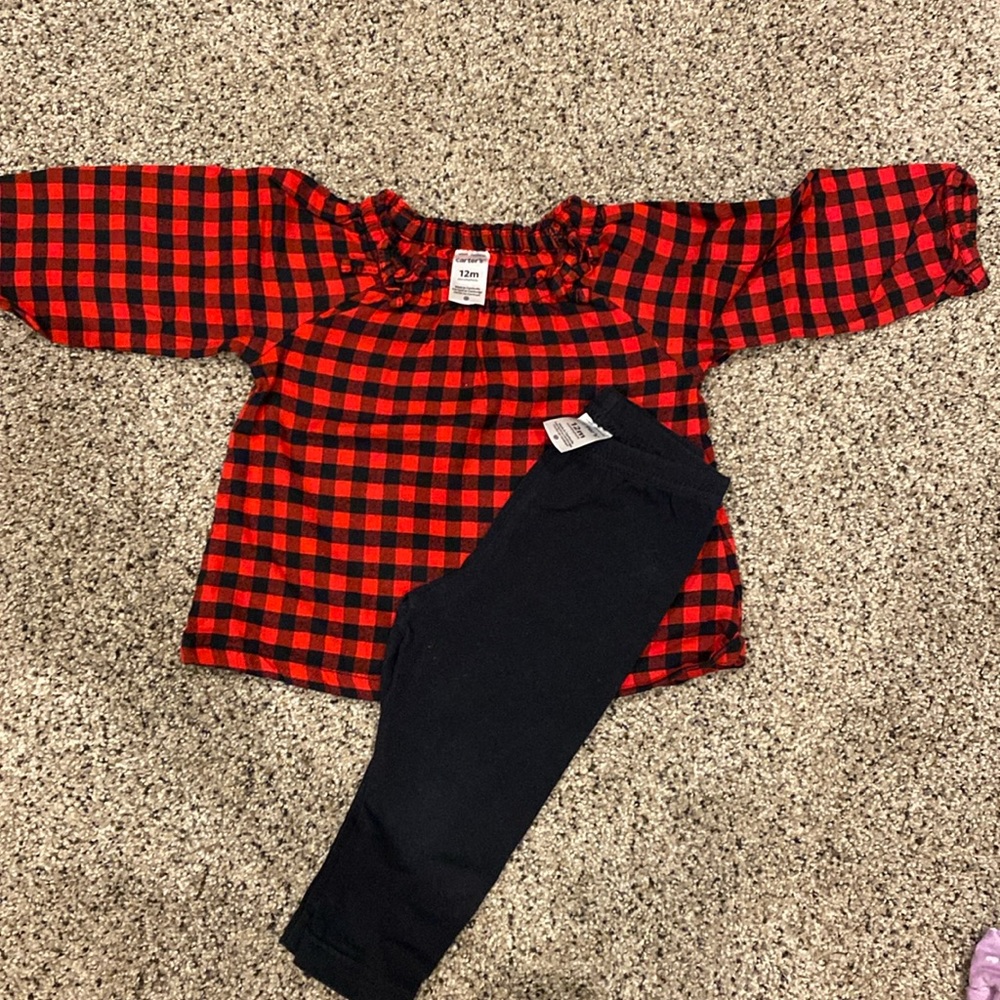 12 month Red and Black Plaid outfit. Holiday ready!
